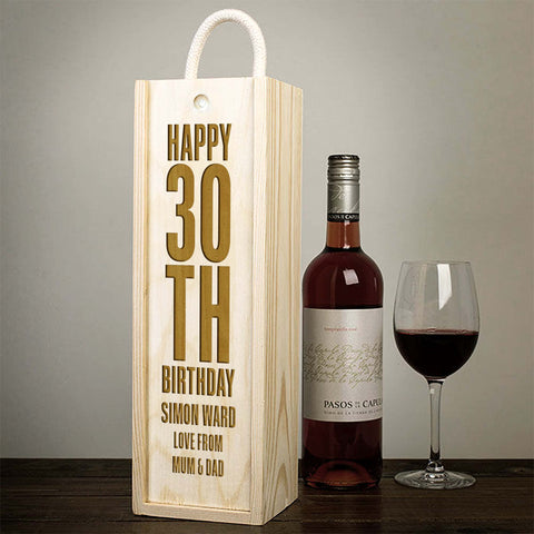 Personalised Happy Birthday Wooden Wine Box By KreateSquare Customise with Any Name and Age 18th 21st 25th 30th Design