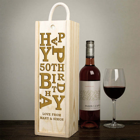 Personalised Happy Birthday Wooden Wine Box By KreateSquare Customise with Any Age Scrambled Design