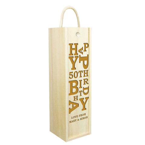 Personalised Happy Birthday Wooden Wine Box By KreateSquare Customise with Any Age Scrambled Design