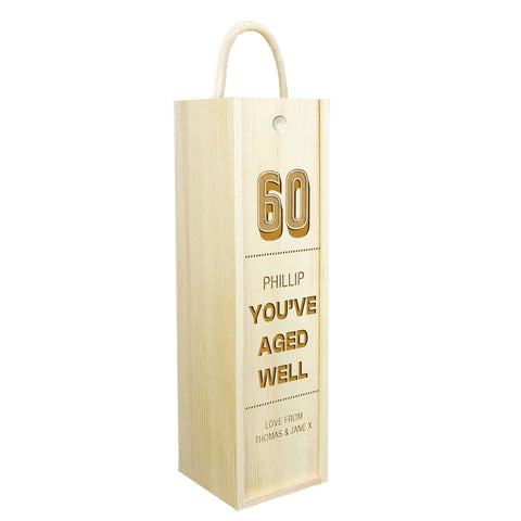 Personalised Happy Birthday Wooden Wine Box By KreateSquare Customise with Any Name and Age "You've Aged Well Design"