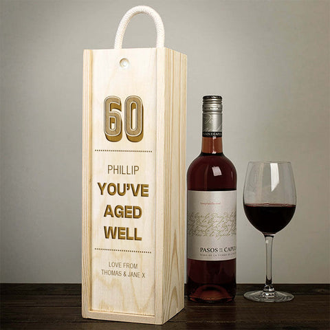 Personalised Happy Birthday Wooden Wine Box By KreateSquare Customise with Any Name and Age "You've Aged Well Design"