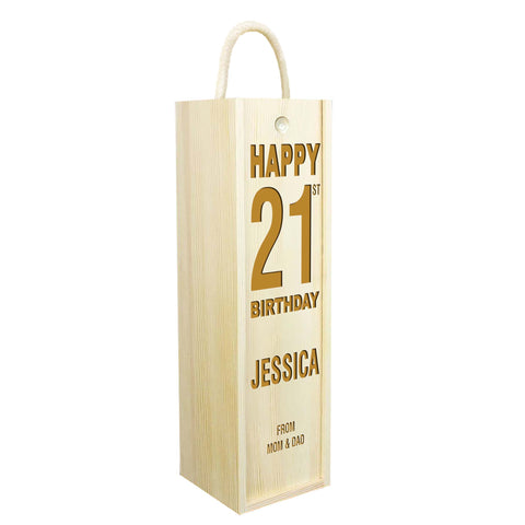 Personalised Happy Birthday Wooden Wine Box By KreateSquare Customise with Any Name and Age 18th 21st 25th 30th 40th Design