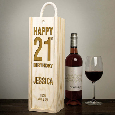 Personalised Happy Birthday Wooden Wine Box By KreateSquare Customise with Any Name and Age 18th 21st 25th 30th 40th Design