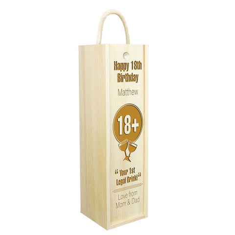 Personalised Happy Birthday Wooden Wine Box By KreateSquare Customise with Any Name and Age Over 18+ Design