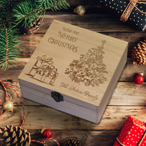 Personalised Wooden Box By KreateSquare Christmas Eve Memory Box Merry Christmas Gifts & Xmas Tree