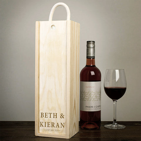 Personalised Couple Wooden Wine Box By KreateSquare Customise with Any Name and Date Ideal Valentines, Annivesary and Wedding Gift