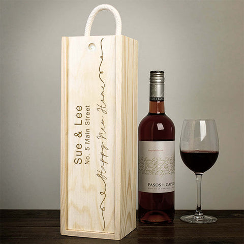 Personalised New Home Wooden Wine Box By KreateSquare Customise with Any Name and Street Name Ideal Gift for Housewarming