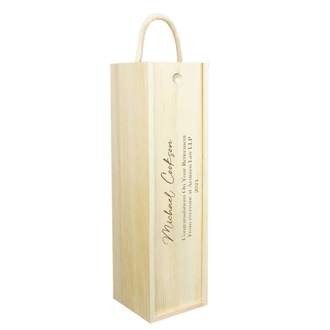 Personalised Retirement Wooden Wine Box By KreateSquare Customise with Any Name and Date Ideal Gift for Leaving Present, Retirement