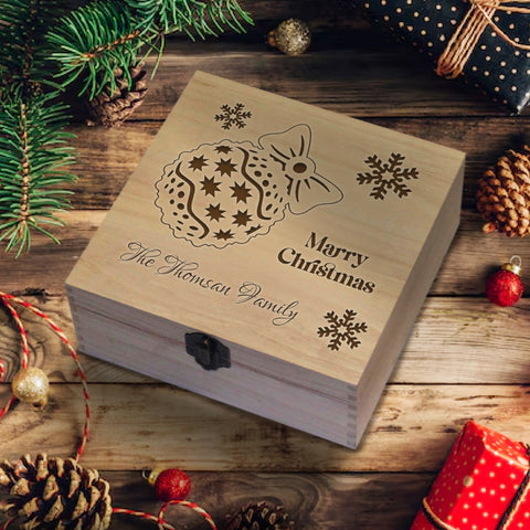 Personalised Wooden Box By KreateSquare Christmas Eve Memory Box Merry Christmas Family Bauble Design