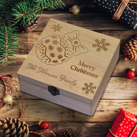 Personalised Wooden Box By KreateSquare Christmas Eve Memory Box Merry Christmas Family Bauble Design