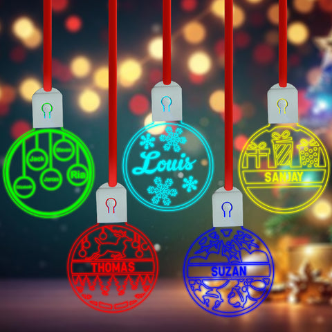 Personalised LED Christmas Bauble By KreateSquare Rechargeable 5 Flash Mode & 7 Colour Changing LED Tree Decoration Custom Name - Name Tag Design