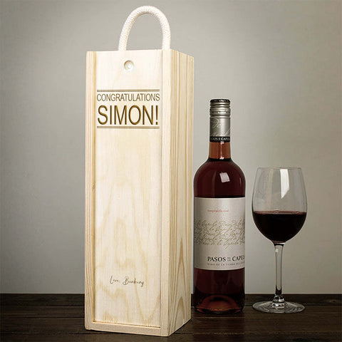 Personalised Congratulations Wooden Wine Box By KreateSquare Customise with Any Name Ideal Housewarming, New Job, Graduation Gift