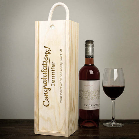 Personalised Congratulations Wooden Wine Box By KreateSquare Customise with Any Name Ideal Housewarming, New Job, Graduation Gift