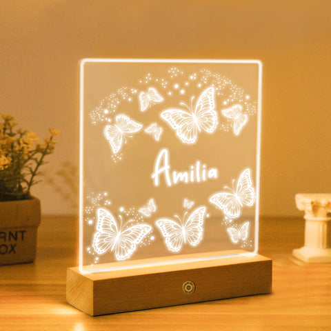 Personalised Night Light by KreateSquare Customise with Any Name, Perfect LED Lamp Bedroom Décor Gift for New Born, 1st Birthday – Butterfly Design