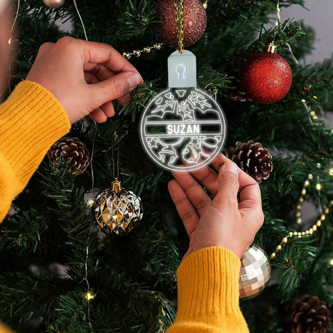 Personalised LED Christmas Bauble By KreateSquare Rechargeable 5 Flash Mode & 7 Colour Changing LED Tree Decoration Custom Name - Mistletoe Design