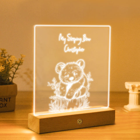 Personalised Night Light by KreateSquare Customise with Any Name, Perfect LED Lamp Bedroom Décor Gift for New Born, 1st Birthday – Bear Design