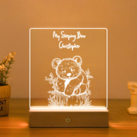 Personalised Night Light by KreateSquare Customise with Any Name, Perfect LED Lamp Bedroom Décor Gift for New Born, 1st Birthday – Bear Design