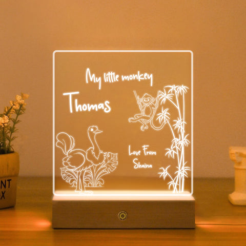 Personalised Night Light by KreateSquare Customise with Any Name, Perfect LED Lamp Bedroom Décor Gift for New Born, 1st Birthday – Jungle Design