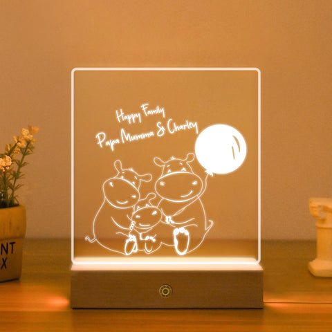 Personalised Night Light by KreateSquare Customise with Any Name, Perfect LED Lamp Bedroom Décor Gift for New Born, 1st Birthday – Hippo Design