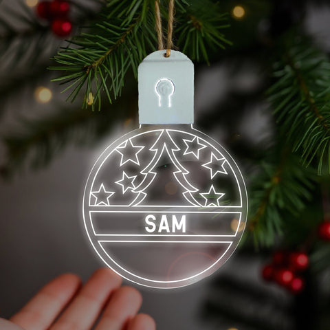 Personalised LED Christmas Bauble By KreateSquare Rechargeable 5 Flash Mode & 7 Colour Changing LED Tree Decoration Custom Name - Christmas Tree Design