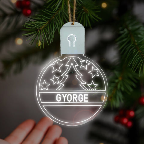 Personalised LED Christmas Bauble By KreateSquare Rechargeable 5 Flash Mode & 7 Colour Changing LED Tree Decoration Custom Name - Star Tree Design