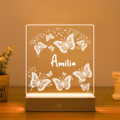 Personalised Night Light by KreateSquare Customise with Any Name, Perfect LED Lamp Bedroom Décor Gift for New Born, 1st Birthday – Butterfly Design