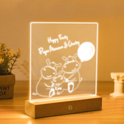 Personalised Night Light by KreateSquare Customise with Any Name, Perfect LED Lamp Bedroom Décor Gift for New Born, 1st Birthday – Hippo Design