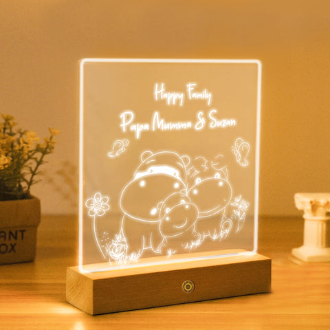 Personalised Night Light by KreateSquare Customise with Any Name, Perfect LED Lamp Bedroom Décor Gift for New Born, 1st Birthday – Hippo Design