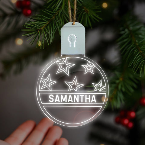 Personalised Engraved LED Christmas Bauble By KreateSquare Rechargeable 5 Flash Mode & 7 Colour Changing LED Tree Decoration Custom Name - Christmas Star Design