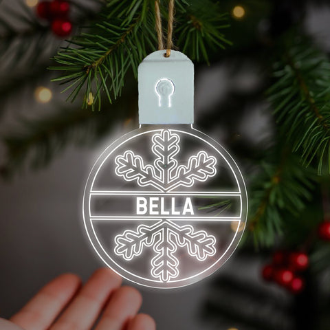 Personalised LED Christmas Bauble By KreateSquare Rechargeable 5 Flash Mode & 7 Colour Changing LED Tree Decoration Custom Name - Snowflake Design