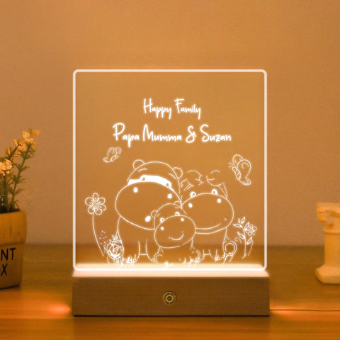 Personalised Night Light by KreateSquare Customise with Any Name, Perfect LED Lamp Bedroom Décor Gift for New Born, 1st Birthday – Hippo Design