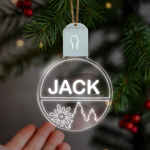 Personalised LED Christmas Bauble By KreateSquare Rechargeable 5 Flash Mode & 7 Colour Changing LED Tree Decoration Custom Name - Flower & Tree Design