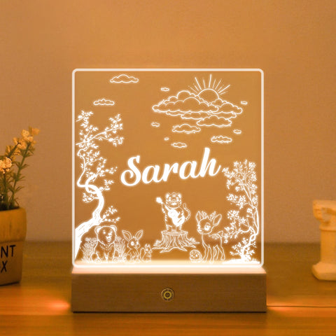 Personalised Night Light by KreateSquare Customise with Any Name, Perfect LED Lamp Bedroom Décor Gift for New Born, 1st Birthday – Jungle Design