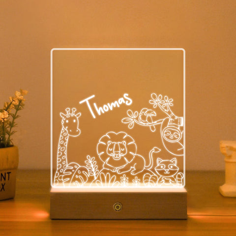 Personalised Night Light by KreateSquare Customise with Any Name, Perfect LED Lamp Bedroom Décor Gift for New Born, 1st Birthday – Animal Design