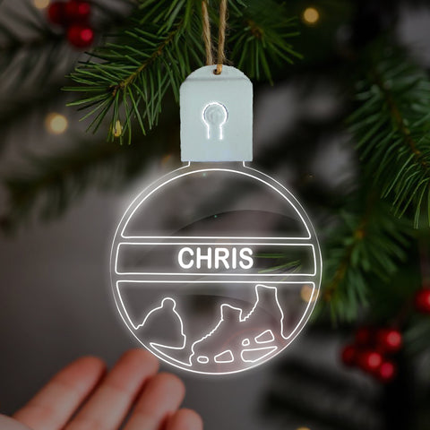 Personalised LED Christmas Bauble By KreateSquare Rechargeable 5 Flash Mode & 7 Colour Changing LED Tree Decoration Custom Name - Shoes & Hat Design