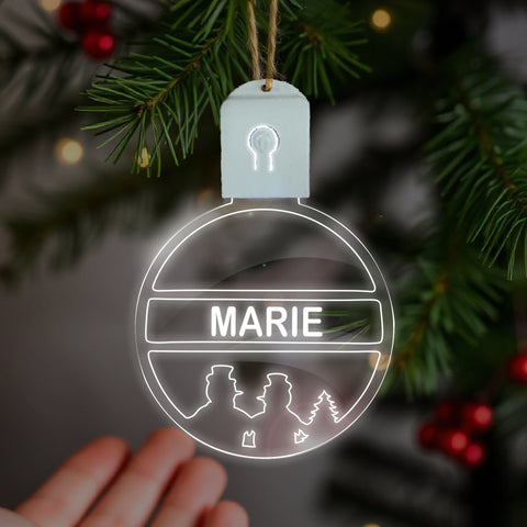 Personalised LED Christmas Bauble By KreateSquare Rechargeable 5 Flash Mode & 7 Colour Changing LED Tree Decoration Custom Name - Snow Man Design