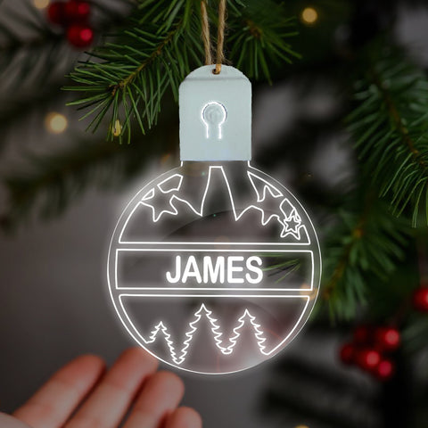 Personalised LED Christmas Bauble By KreateSquare Rechargeable 5 Flash Mode & 7 Colour Changing LED Tree Decoration Custom Name - Xmas Tree Stars Design