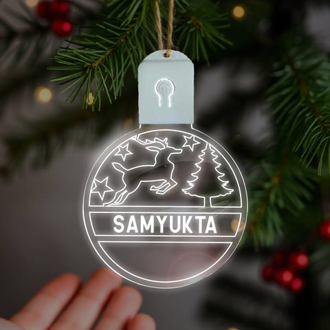 Personalised LED Christmas Bauble By KreateSquare Rechargeable 5 Flash Mode & 7 Colour Changing LED Tree Decoration Custom Name - Christmas Reindeer Design