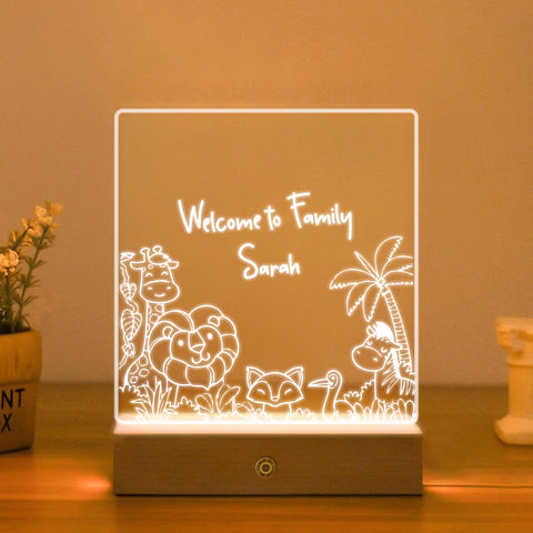 Personalised Night Light by KreateSquare Customise with Any Name, Perfect LED Lamp Bedroom Décor Gift for New Born, 1st Birthday – Animal Design