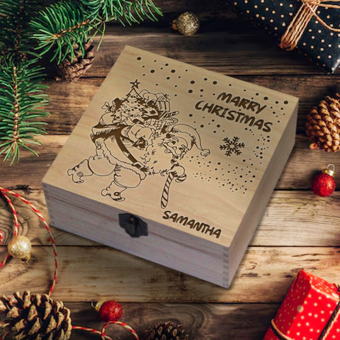 Personalised Wooden Box By KreateSquare Christmas Eve Memory Box Merry Christmas Santa with Gifts