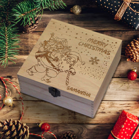 Personalised Wooden Box By KreateSquare Christmas Eve Memory Box Merry Christmas Santa with Gifts