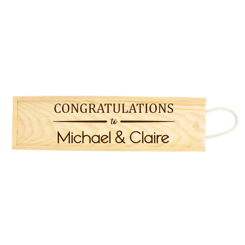 Personalised Congratulations Wooden Wine Box By KreateSquare Customise with Any Names Ideal Newly Wed or Housewarming Gift