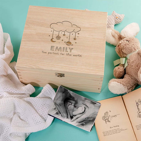 Personalised Baby Memorial Wooden Keepsake Box by KreateSquare – Memory Box for Bereavement, Remembrance Cloud Design