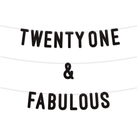 21 and Fabulous Glitter Banner 7Inch By KreateSquare Celebrate Twenty-One Birthday & Wedding Anniversaries Milestone Party Decorations