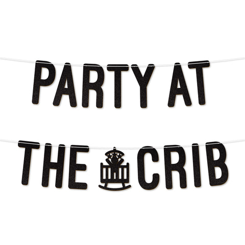 Party at the Crib Glitter Baby Shower Banner By KreateSquare 7 Inches Each Word 900 GSM Gender Reveal Garland Decoration