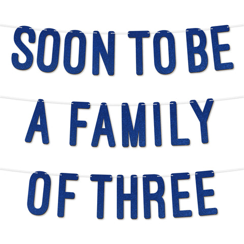 Soon to Be a Family of Three Glitter Baby Shower Banner By KreateSquare Each Word 7 Inches 900 GSM Gender Reveal Party Garland Decoration