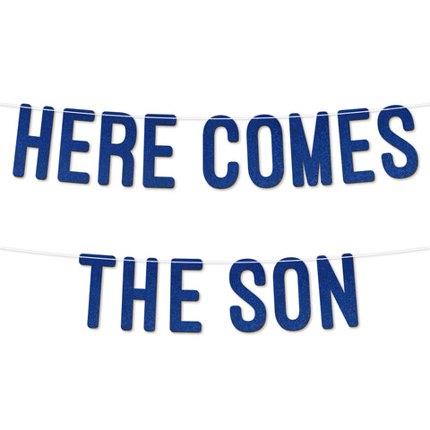 Here Comes the Son Glitter Baby Shower Banner By KreateSquare Each Word 7 Inches 900 GSM Welcoming Baby Boy Party Decoration