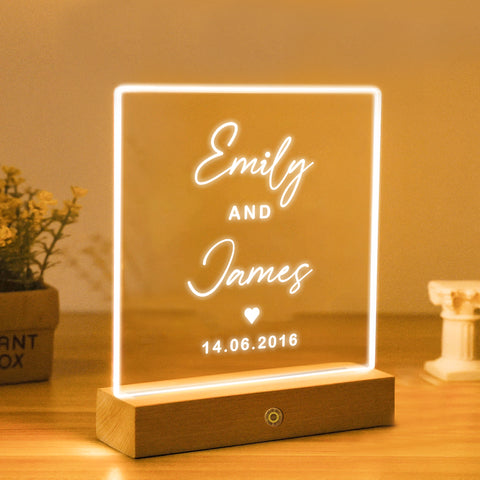 Personalised Acrylic Night Light LED Lamp By KreateSquare for Couple Wedding Anniversary Gift