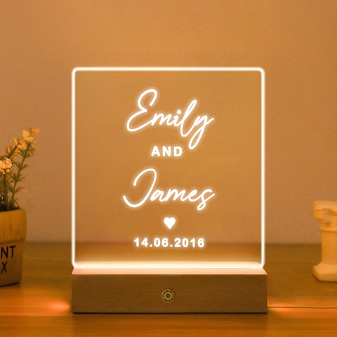 Personalised Acrylic Night Light LED Lamp By KreateSquare for Couple Wedding Anniversary Gift