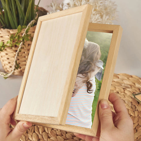 Personalised Folding Photo Frame By KreateSquare with Oak Wood Finish Engrave Any Message, Ideal for Mothers Day, Christmas or Birthday Gift